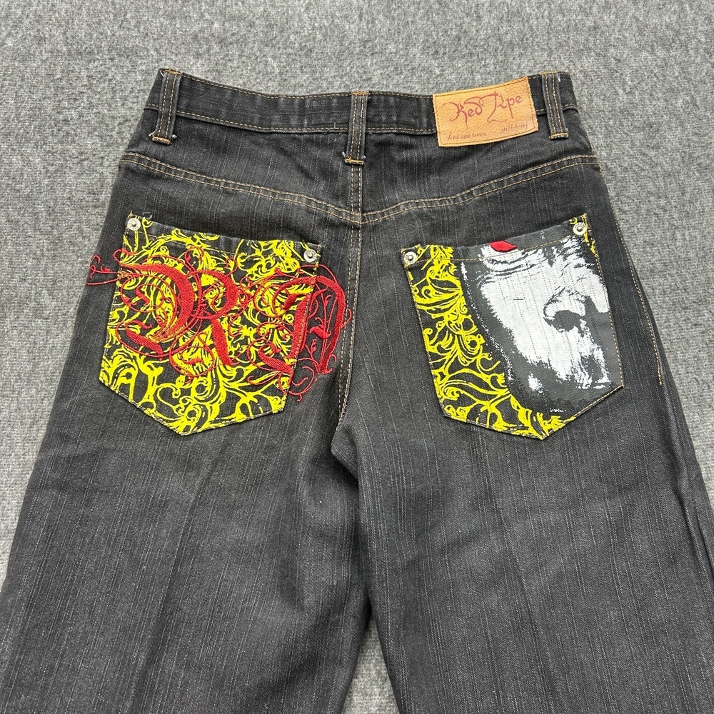 Vintage Kids Red Ape Red Jeans Embroidered Pockets Size 14 Youth Y2K Black